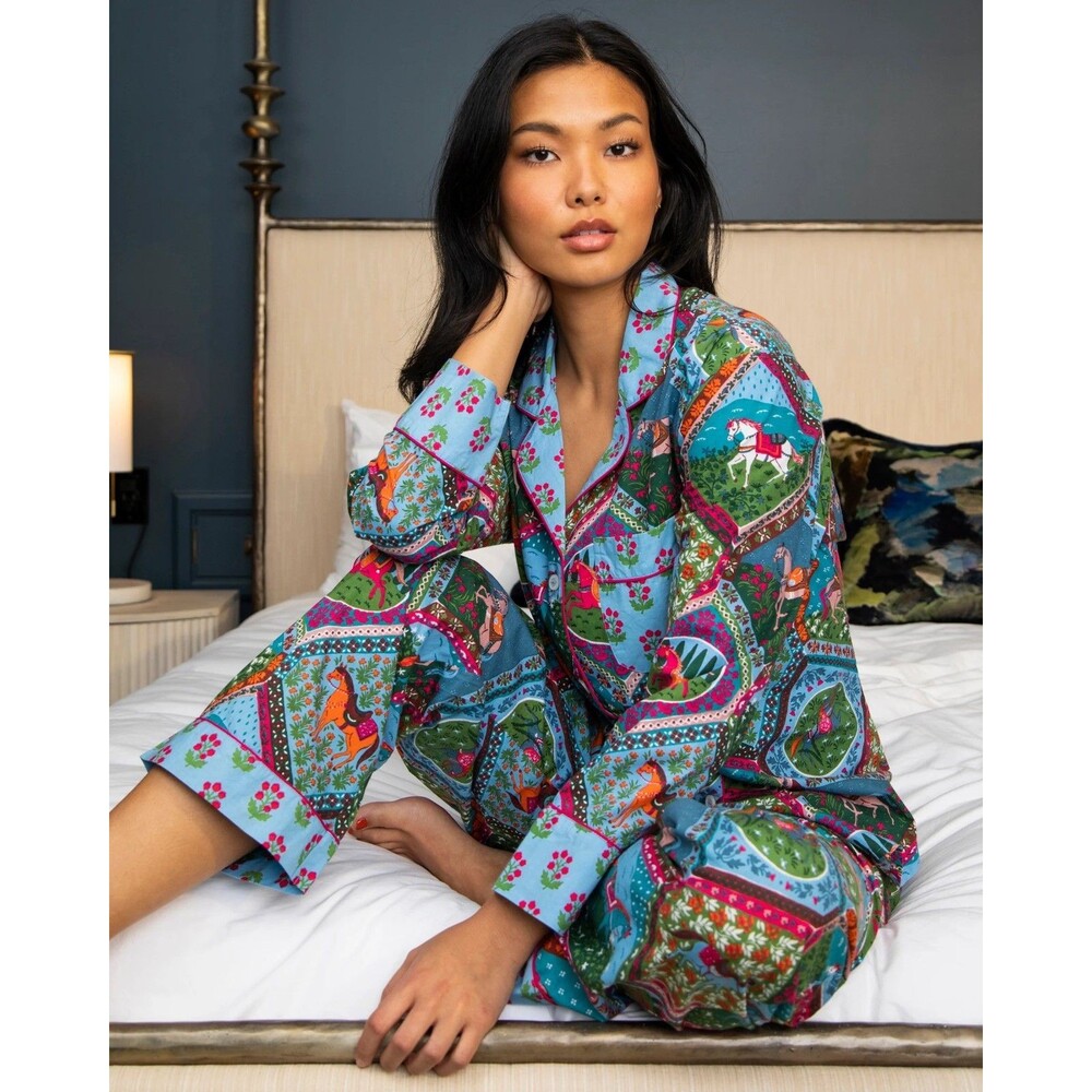 Printfresh Long PJ Set in High Horse Blush Denim Small S NEW